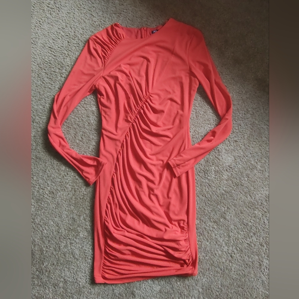 Zara Vibrant Orange Long Sleeve Dress Nwot